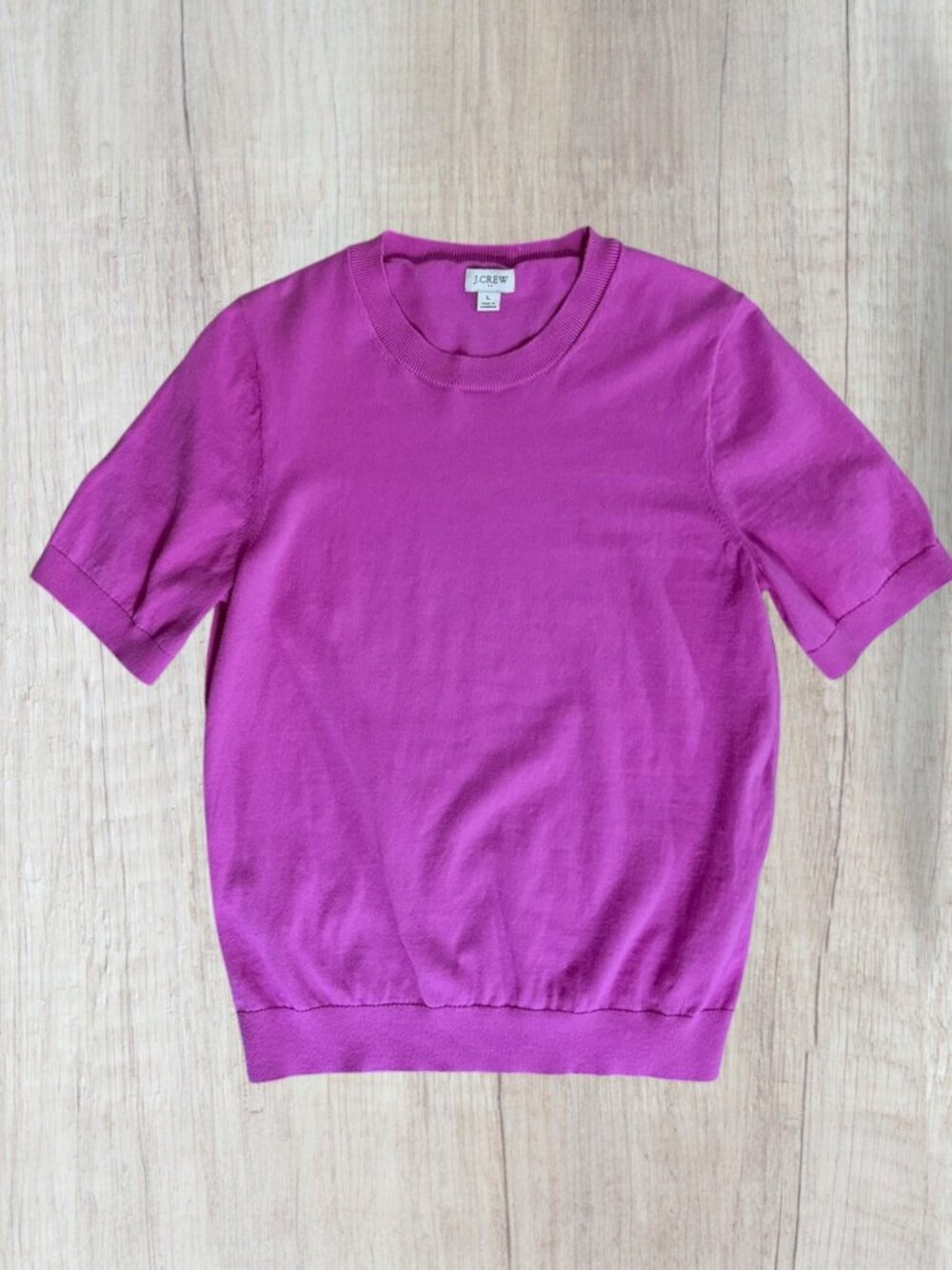 J.Crew Womens L Fuchsia Pink Cotton Short Sleeve Crewneck Sweater Knit Tee SP25